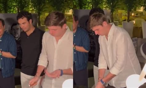Checo Pérez Y Max Verstappen Parten Espectacular Pastel En La Fiesta De