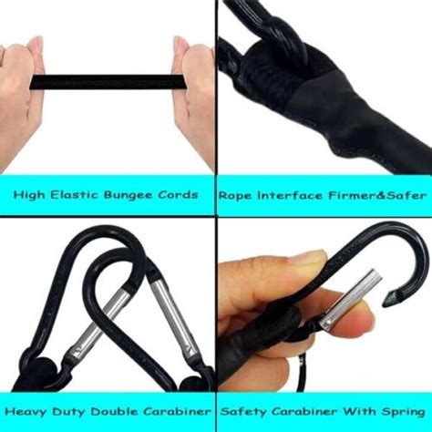 Bungee Cords With Carabiner Hooks Pack Long Heavy Duty Carabiner