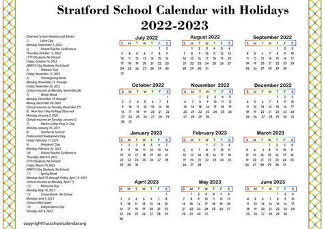 Stratford School Holidays - US School Calendar