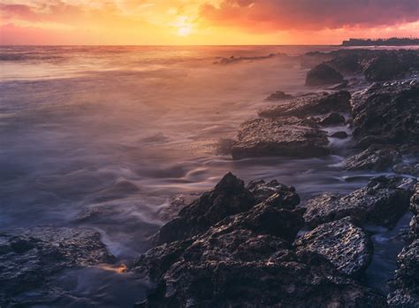 Wallpaper Sunset Sea Water Rock Shore Reflection Sunrise