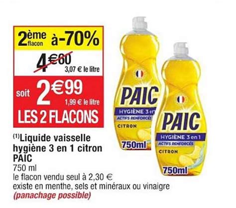 Promo Liquide Vaisselle Hygiène 3 En 1 Citron Paic chez Cora