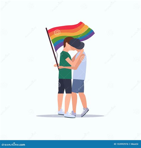 Couple Gays Holding Lgbt Rainbow Flag Love Parade Pride Festival