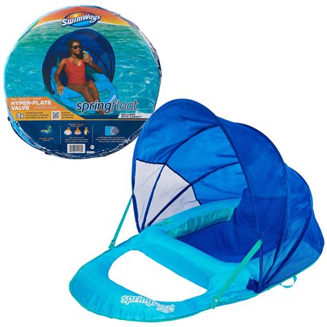 Swimways Spring Float Recliner Folding Water Lounger With Canopy Cup