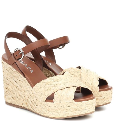 Raffia Wedge Sandals Prada Mytheresa