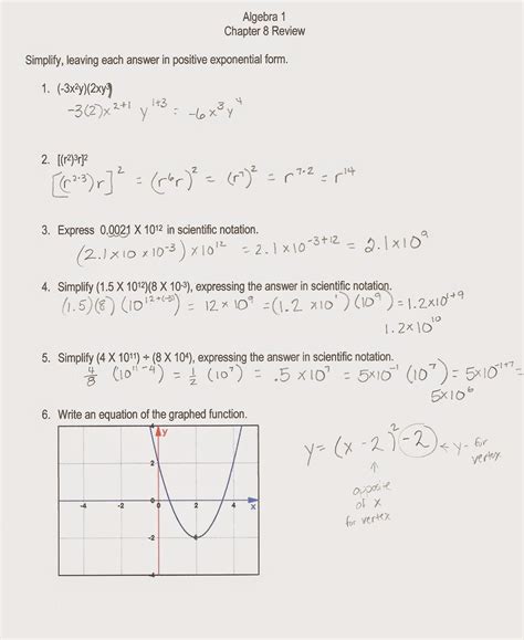 Algebra Alerts Algebra 1 And 2 Algebra 1 Chapter 8 Review