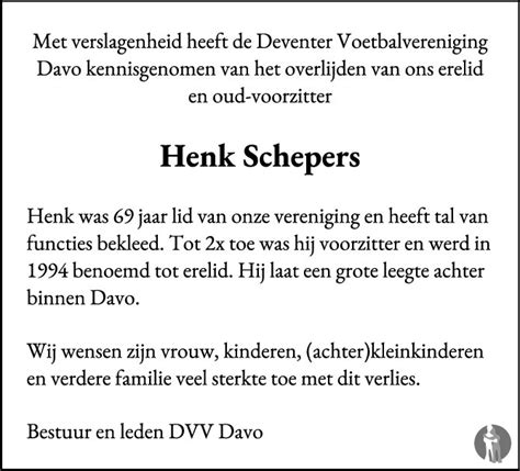 Henk Schepers 17 11 2019 Overlijdensbericht En Condoleances Mensenlinq Nl