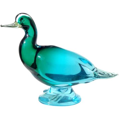 Murano Sommerso Blue Green Gold Italian Art Glass Duck Bird Figure Sculpture For Sale At 1stdibs