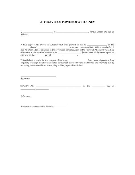 Affidavit Forms For Power Of Attorney Affidavitform Net