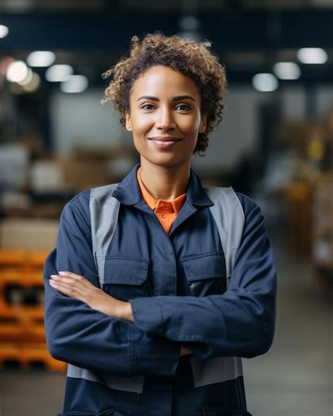 Premium Photo White Woman Manufacturing Worker In Facility With Arms