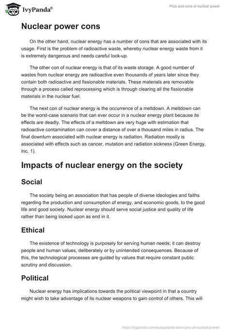 Pros And Cons Of Nuclear Power 863 Words Essay Example