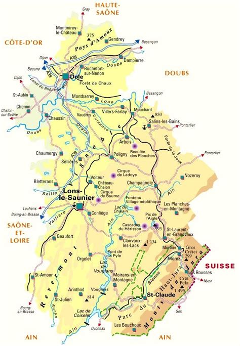 Carte Plan Du Departement Du Jura 39 Vacances Jura Jura Jura