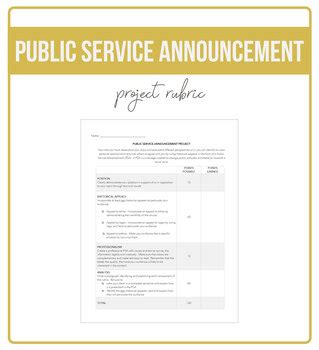 Public Service Announcement Project Rubric By Stretched Dimensions