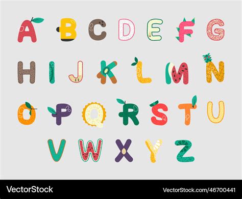 Typography font set design with fruit decoration Vector Image