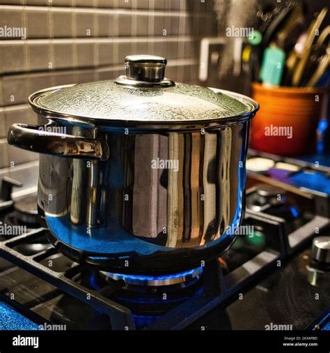 Cooking Pot On Gas Stove Stock Photo Alamy