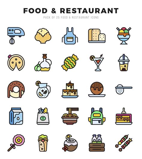 Colección de iconos de color lineal de alimentos y restaurantes 25