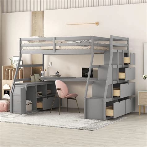 Amazon Harper Bright Designs Full Loft Bed With Stairs And