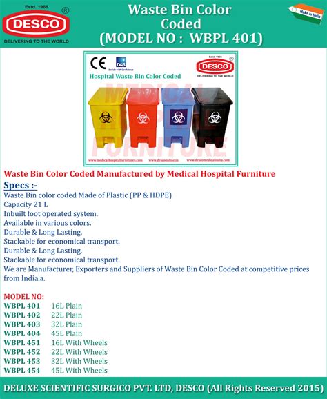 Waste Bin Color Coded - Manufacturer, Supplier and Exporter India