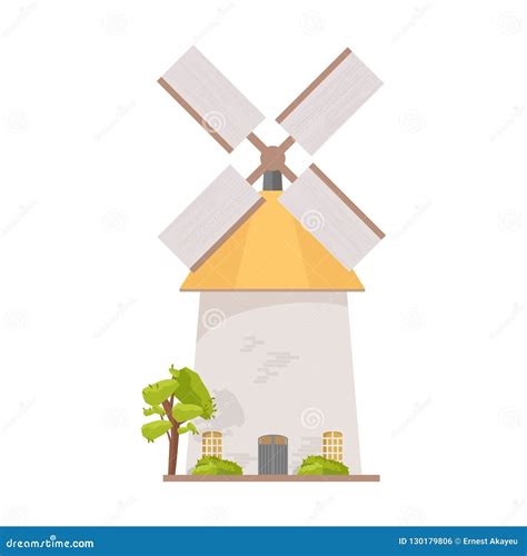 Holland Windmill Isolated On White Background Smock Mill Farm