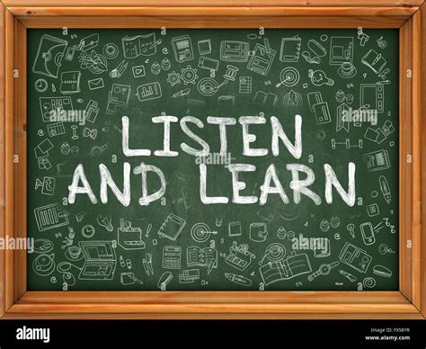 Listen And Learn Hand Drawn On Green Chalkboard Stock Photo Alamy