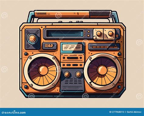 Engraving Retro Vintage Woodcut Modern Style Music Audio Boombox Speaker For Cassettes Types