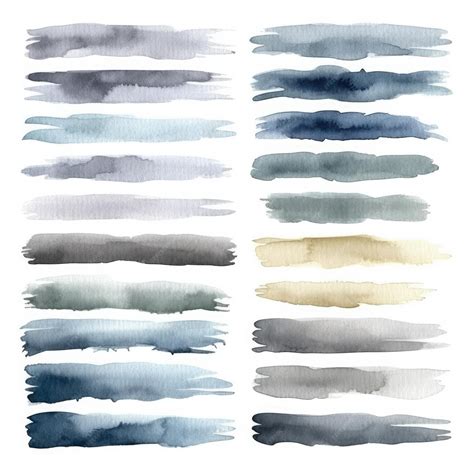 Premium Photo | Watercolor set of wide paint brush strokes