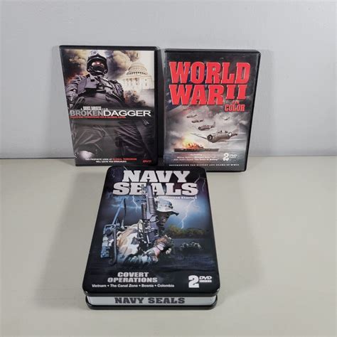 Military Dvd Lot World War Ii In Color Broken Dagger Navy Seals Dvd Tin