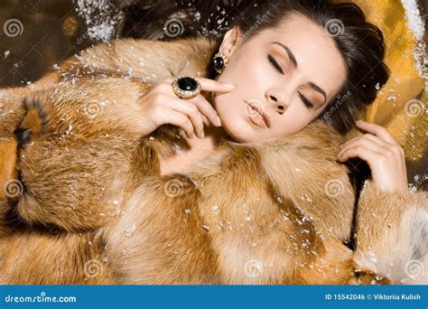 Woman In A Fur Coat Stock Photo Image Of Glamour Female 15542046