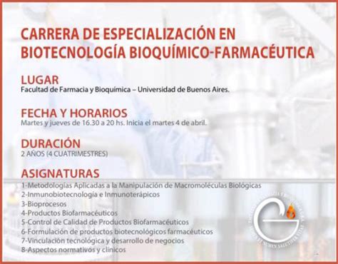 Especialización en Biotecnología Bioquímico Farmacéutica