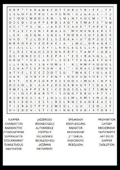 Roaring Twenties 20s Word Search Puzzle No Prep Activity Worksheets