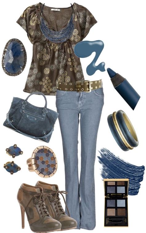 Blues And Browns By Jaimie A Liked On Polyvore Fashion Jeans Outfit