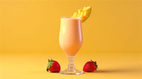 Premium Photo A Glass Of Mango Smoothie With A Strawberry