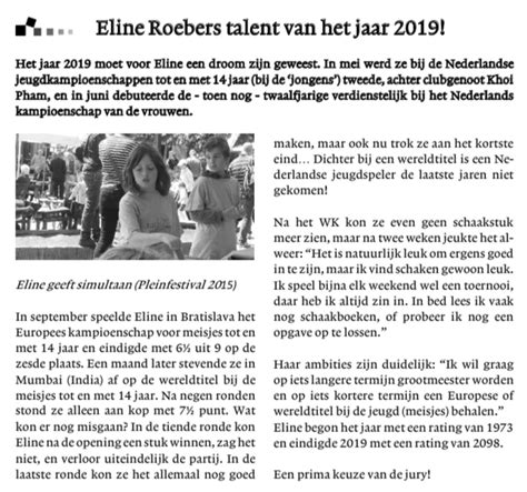 Eline Talent Van Het Jaar Vereenigd Amsterdamsch Schaakgenootschap