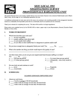 Fillable Online SEIU LOCAL 1991 NEGOTIATIONS SURVEY PROFESSIONALS Fax