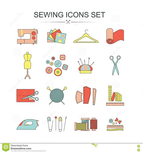 Vector Sewing Line Icon Set Stock Vector Illustration Of Icon