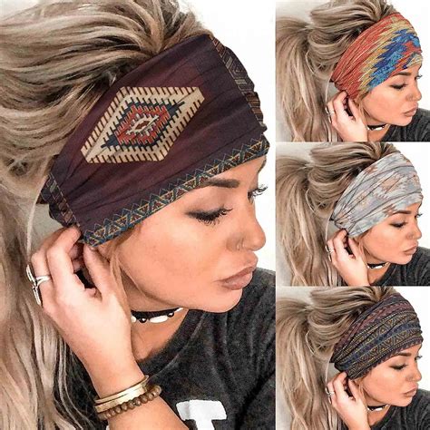 Olbye Boho Headbands Women Wide Head Bands Turban Elastic Nonslip