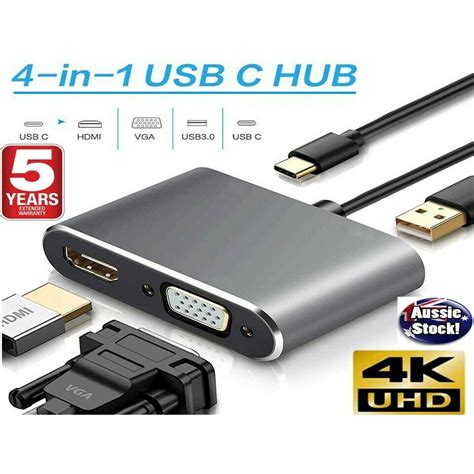 Adaptador USB C Para 4K Hdmi Vga Multiporta Hub 4 Em 1 USB 3 0