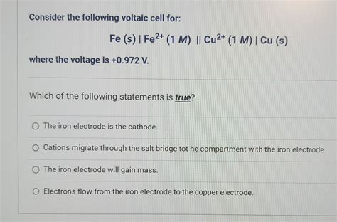 Solved Consider The Following Voltaic Cell Chegg