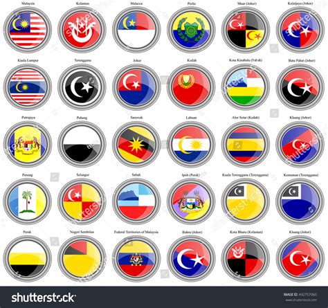 Set Icons Flags Malaysian States Cities Stock Vector 492757060 Shutterstock