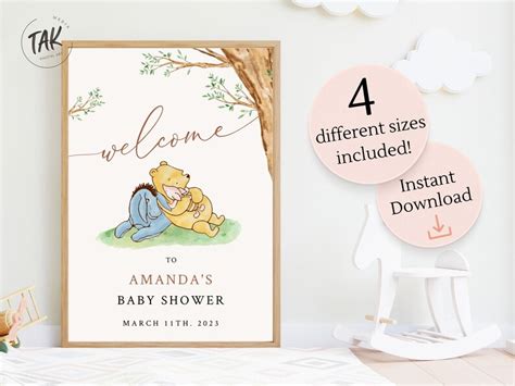 Winnie The Pooh Baby Shower Welcome Sign Editable Baby Shower Welcome