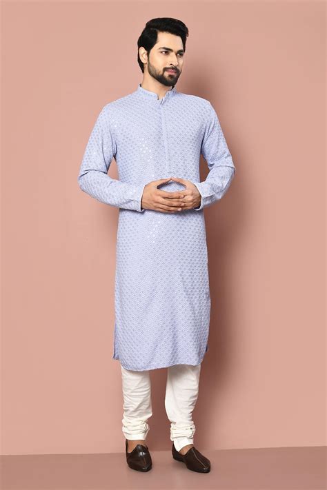 Buy Naintara Bajaj Blue Dupion Silk Thread Embroidered Kurta Set Online