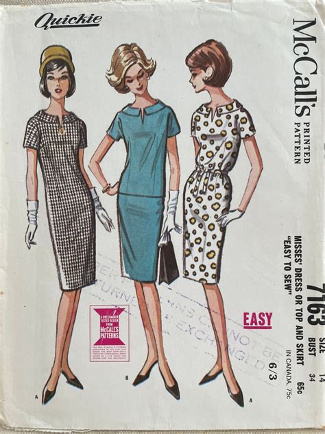 1960s Wiggle Dress Or Top And Skirt Mccalls 7163 Vintage Sewing Pattern Bust 34 Waist 26 Hip 36