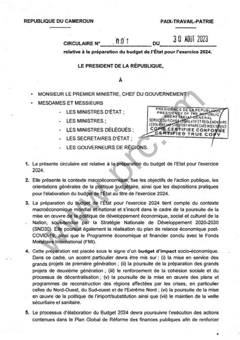 Circulaire relative à la préparation du budget pour lexercice 2024 MINFI