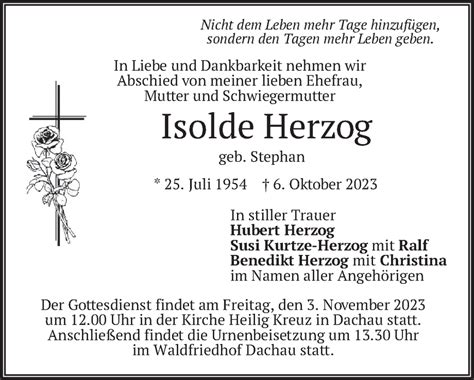 Traueranzeigen Von Isolde Herzog Trauer Merkur De