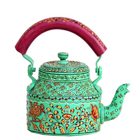 Ihandikart Hand Painted Designer Aluminium Kettle For Tea Coffee Home