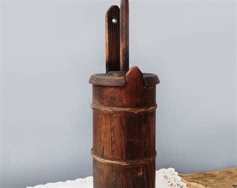 Antique Small Butter Churn With Lid And Dasher Hand Made 1887 Rustic Home