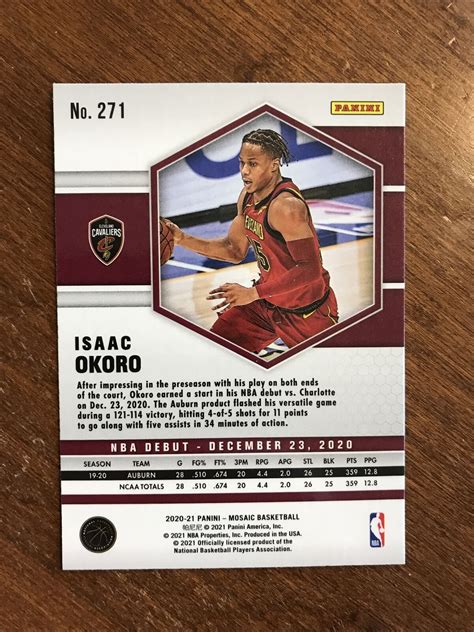 Isaac Okoro 2020 21 Mosaic NBA Debut Rookie 271 Cleveland Cavaliers RC