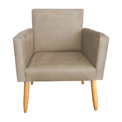 Poltrona Decorativa para Sala Nina Puff Redondo Suede Nude Pé