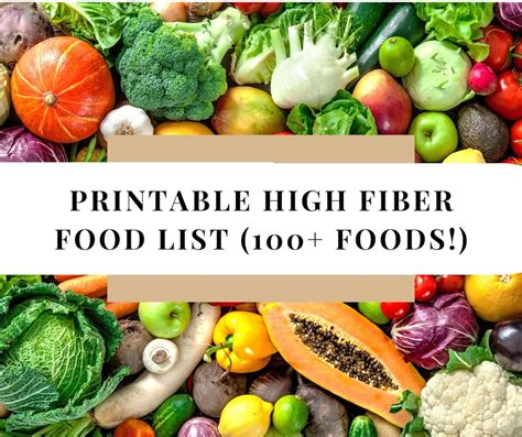 High Fiber Foods Printable List