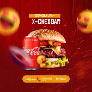 Hamburgueria Coca Cola X Cheddar Faça o seu Pedido Social Media PSD