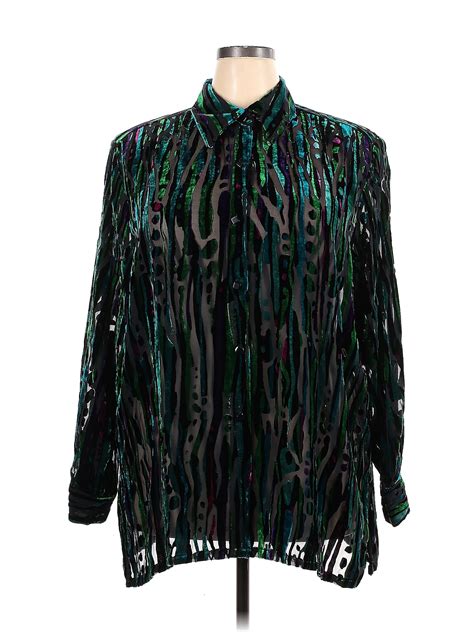 Bob Mackie Multi Color Black Long Sleeve Blouse Size 2x Plus 39